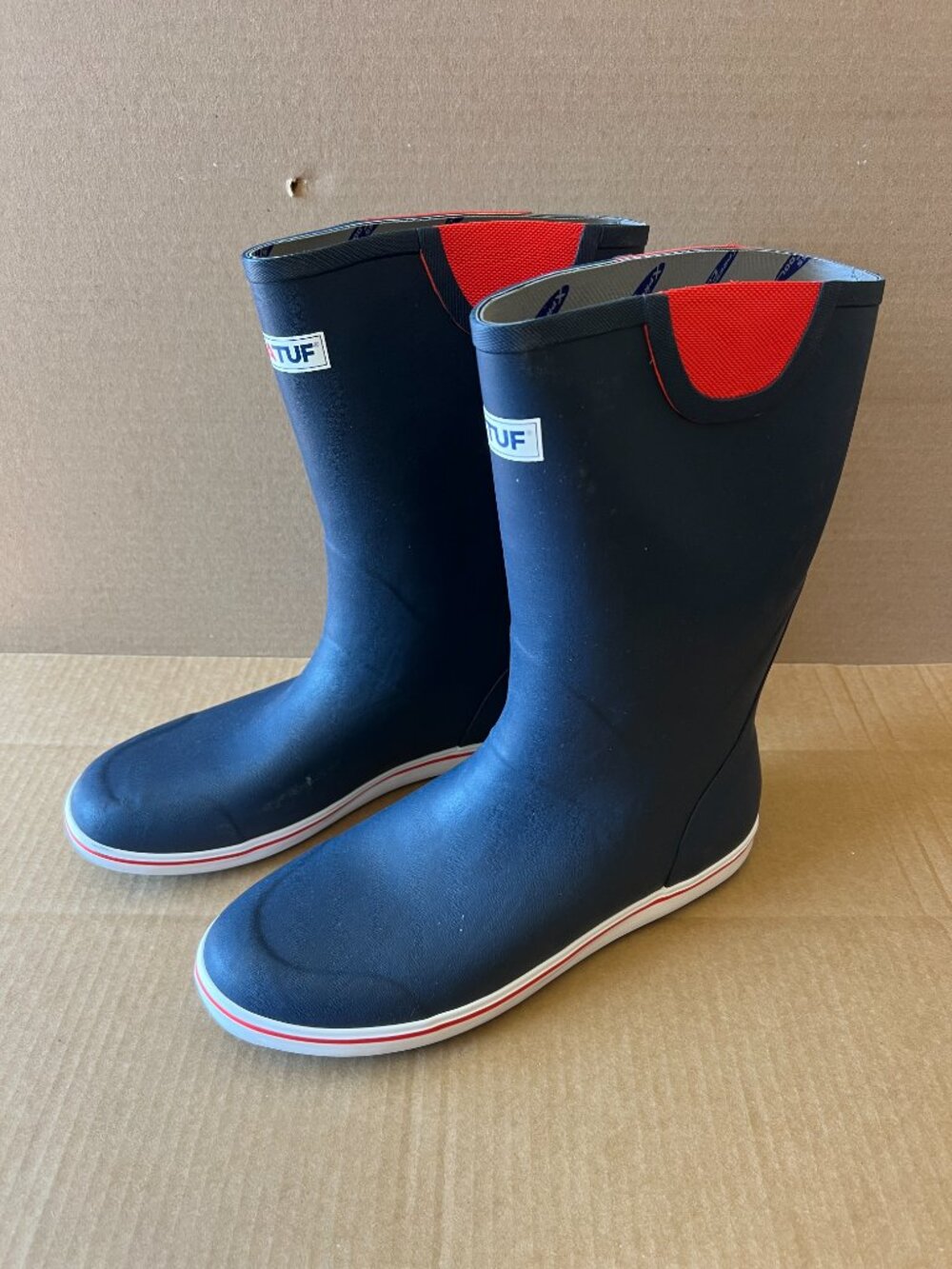 XTRATUF 12" Deck Boot Men 14 Waterproof Slip Resist Non Marking Navy and Red